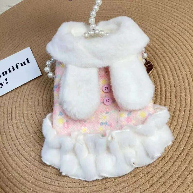 Winter Plush Clothing Rabbit Ear Dress Two Leg Cute Than Bear Teddy Warm Clothes Puppy Coat Pet clothes H260130