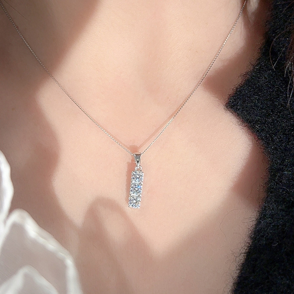 TaiYang 2026 New Geometric Cube Pendant Necklace with Three 4mm Moissanite With S925 Sterling Silver, Light Luxury Collarbone Chain Gift for Women