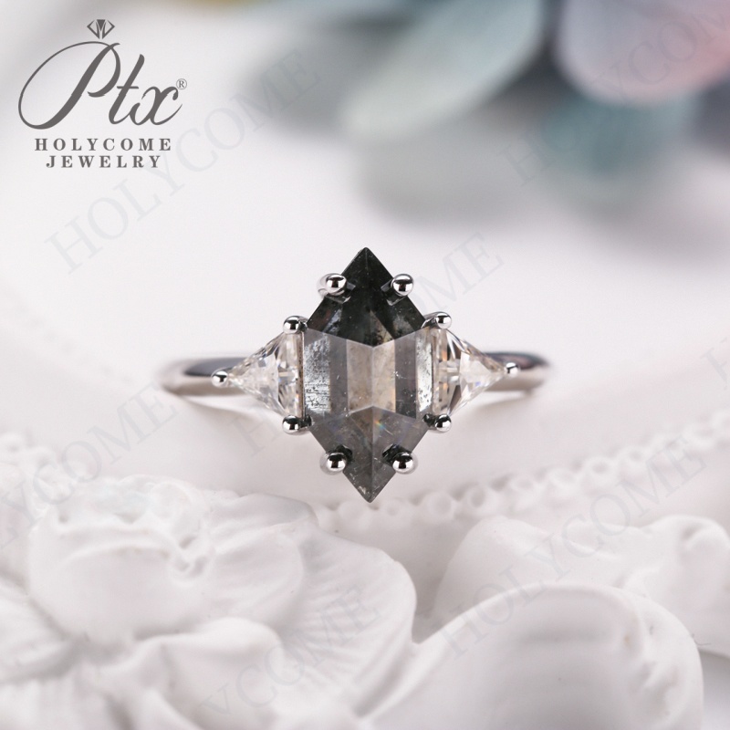 Elongated Hexagon Cut D Color Gray Moissanite Diamond Engagement 925 Sterling Silver Rings for Women Jewelry Wholesale