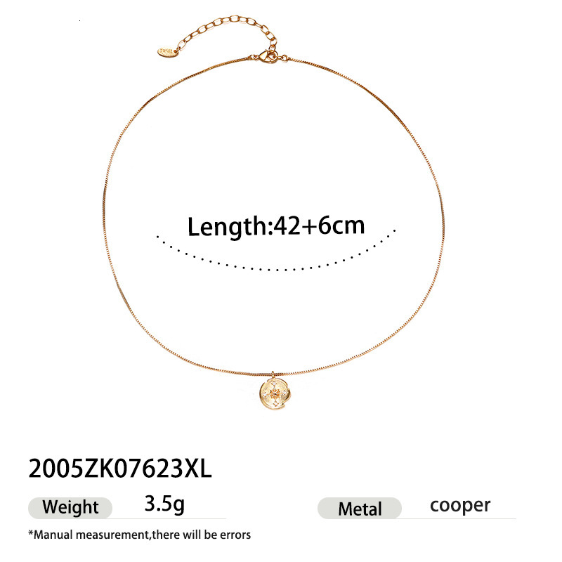 Delphes North Star Coin Button Pendant Necklace Ins Eight-Pointed Star 18K Gold Plated Clavicle Chain