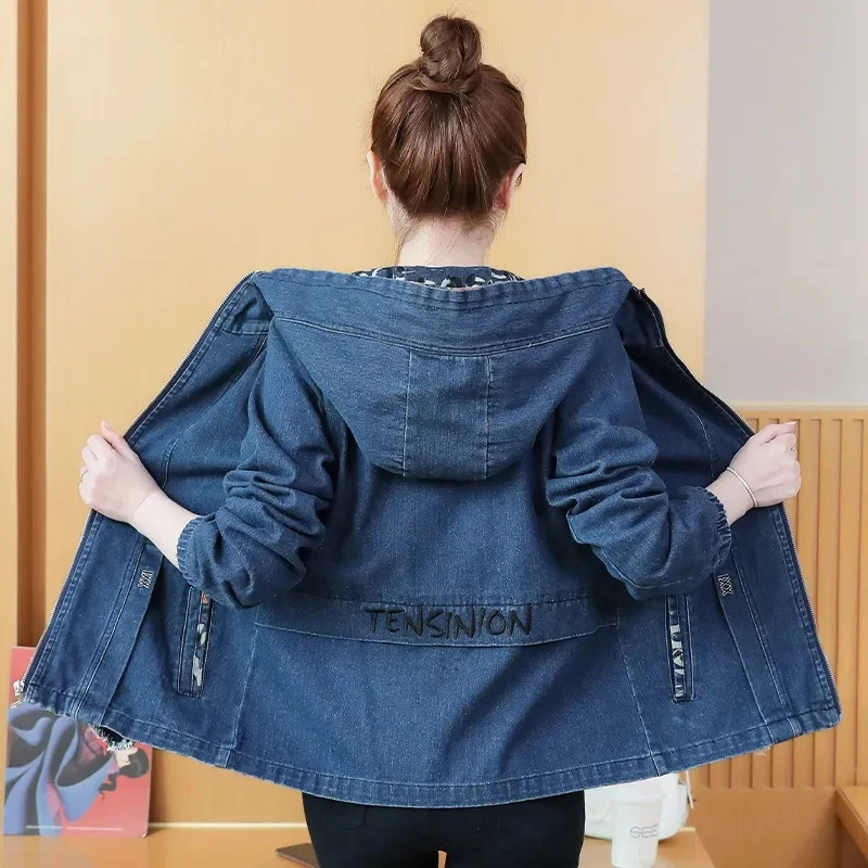 Women Denim Jacket 2024 Spring Autumn Casual Versatile Hooded Short Jeans Coat Female Slim Fashion Tops 260120
