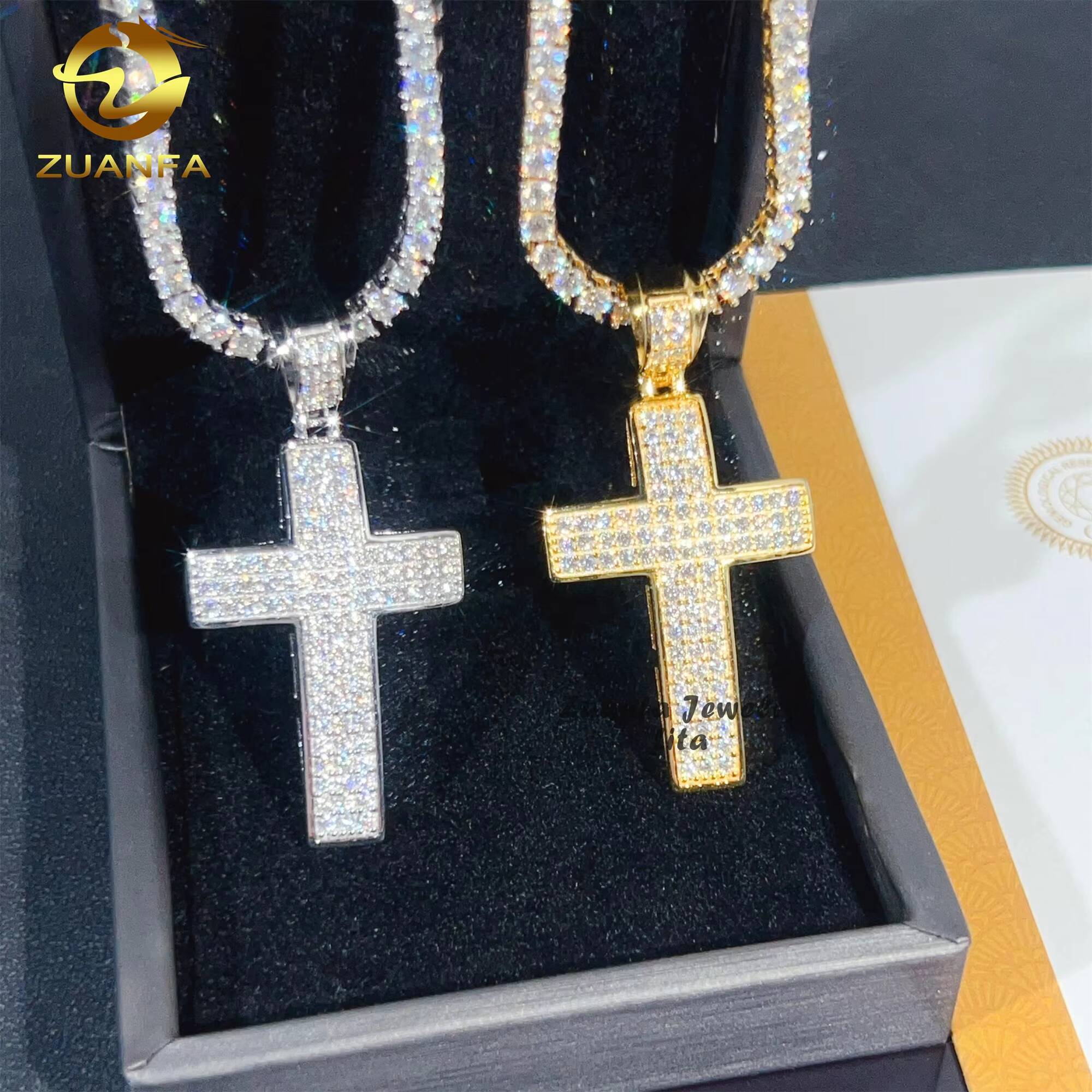 Rapper Jewelry Custom Hip Hop New Design 925 Sterling Silver Iced Out Cross VVS Moissanite Pendant