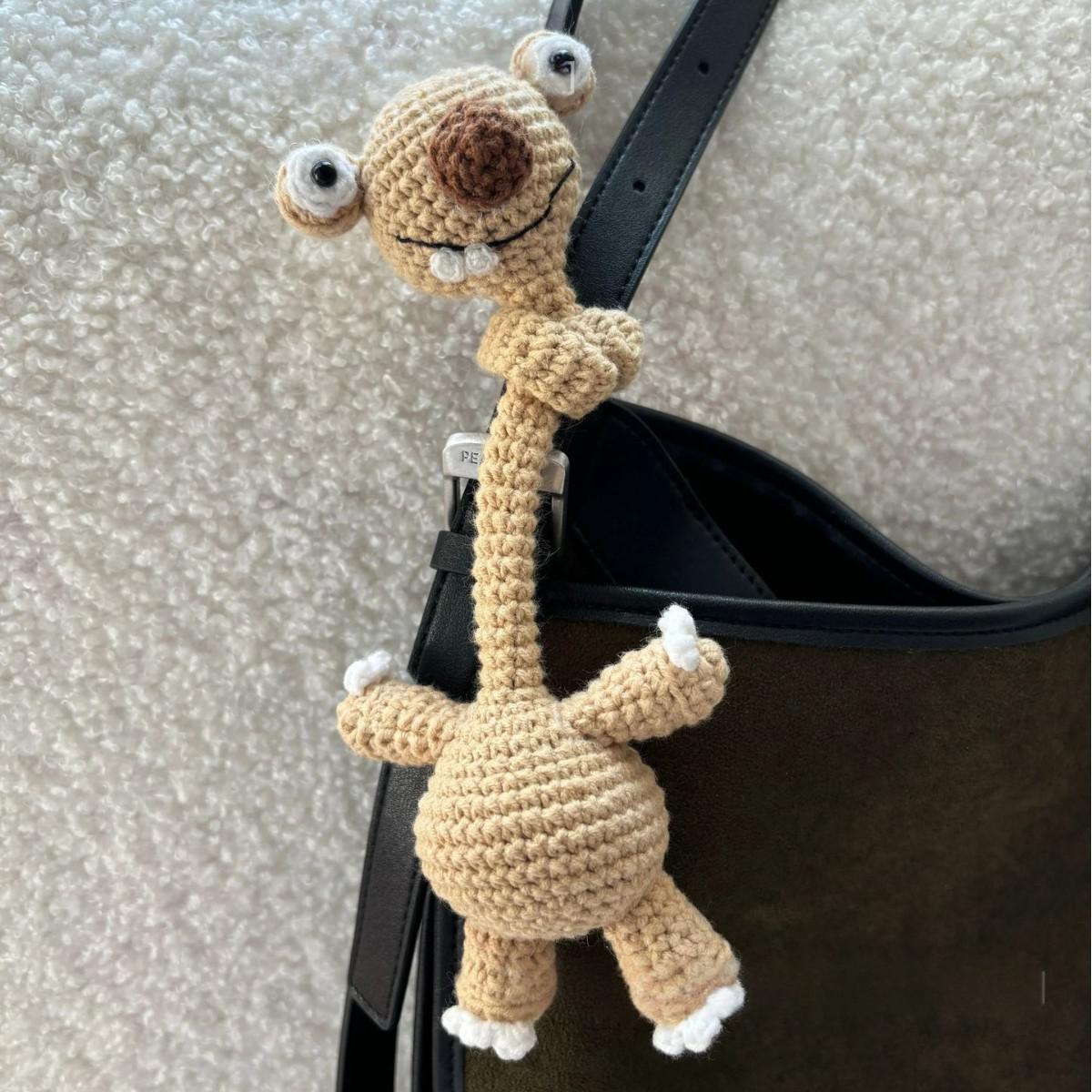 2026 New Crochet Prehistoric Sloth Handmade Bag Charm Cute Ugly Bag Parts Accessories Fashionable Casual Bag Pendant