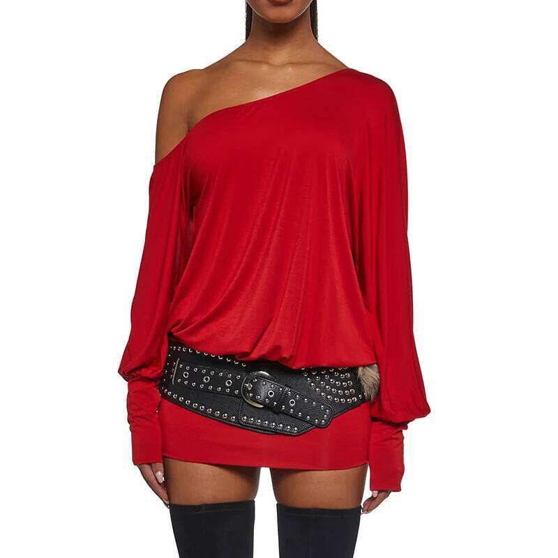 European and American backless sloping collar hanging solid color loose dress spicy girl office lady casual style Y2K XJ260131