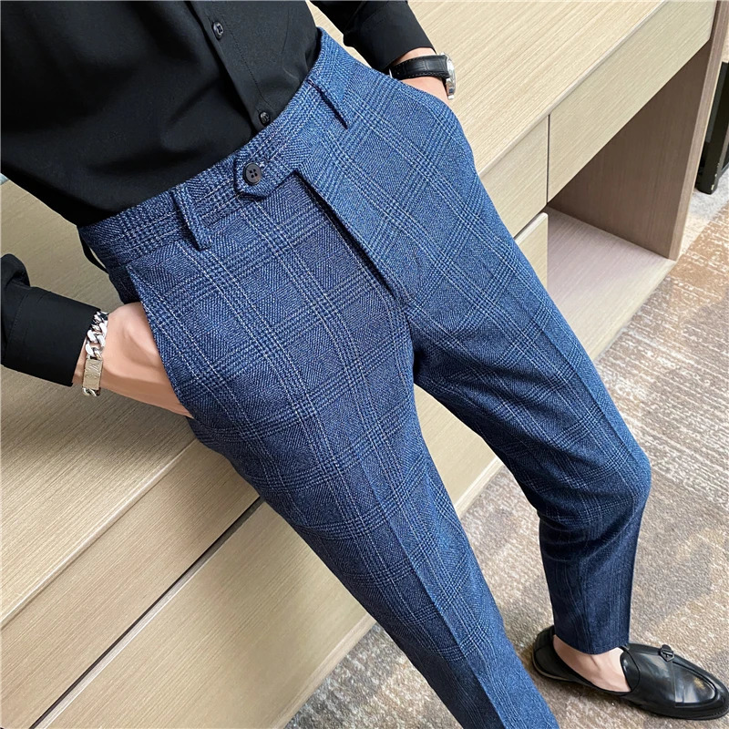 Spring and autumn checked trousers for men are trendy fashionable cool versatile as well business casual wear 260120