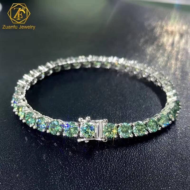 Synthetic Gems Unique Color Hip Hop Chain 925S 3mm 4mm 5mm 65mm Blue Green Moissanite Bracelet Tennis Chains 925S for Lady Gift