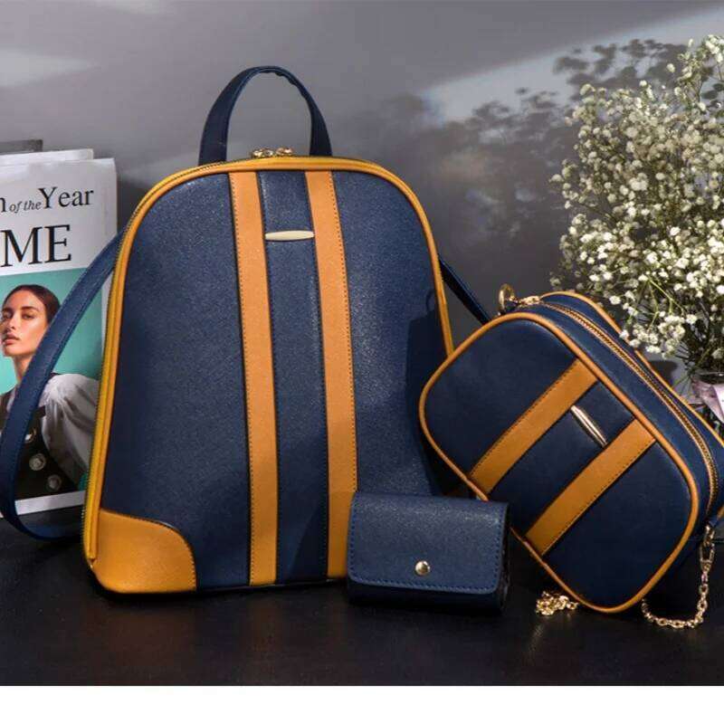 Women's mother-in-law three-piece set European and American vintage backpack travel bag coin purse