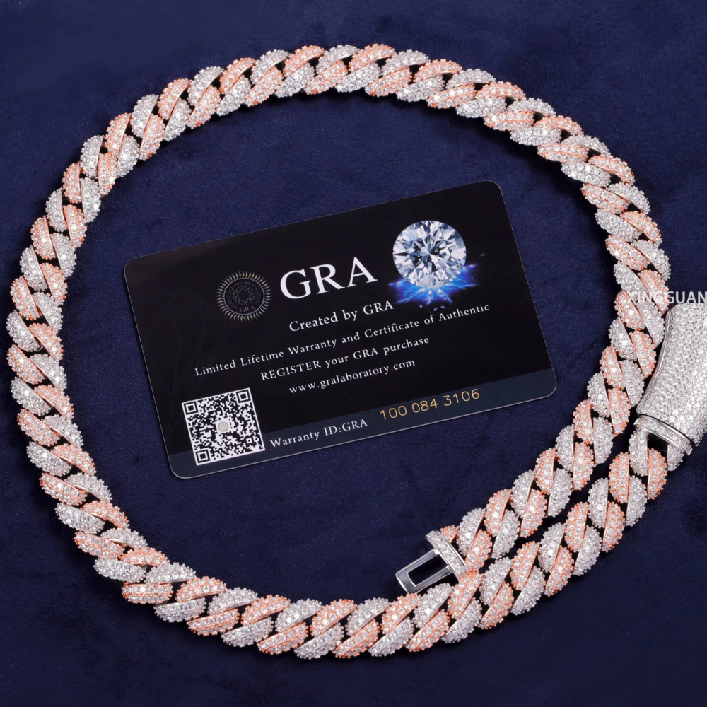 13mm Wide White/yellow/rose Gold Plated S925 Silver Gold Plated Vvs Moissanite Diamond Cuban Link Chain for Mens Hip Hop