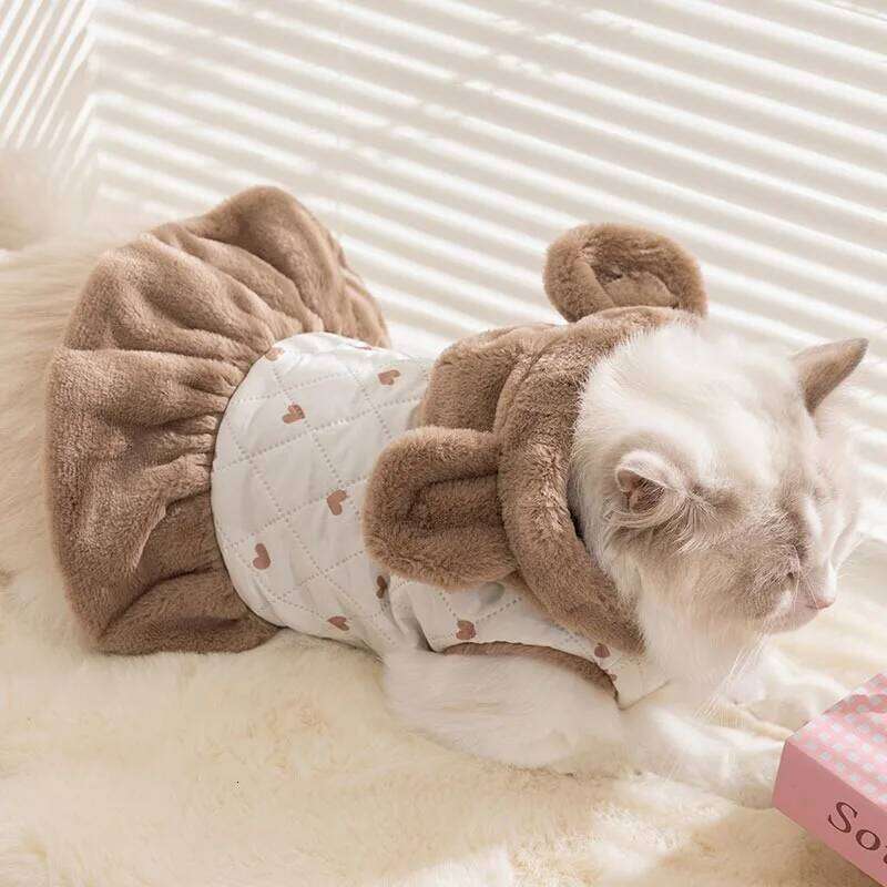 Sweet Heart Print Winter Teddy Cotton Dress Warm Hoodie Plush Thickened Dog Clothes Pet Supplies H260130