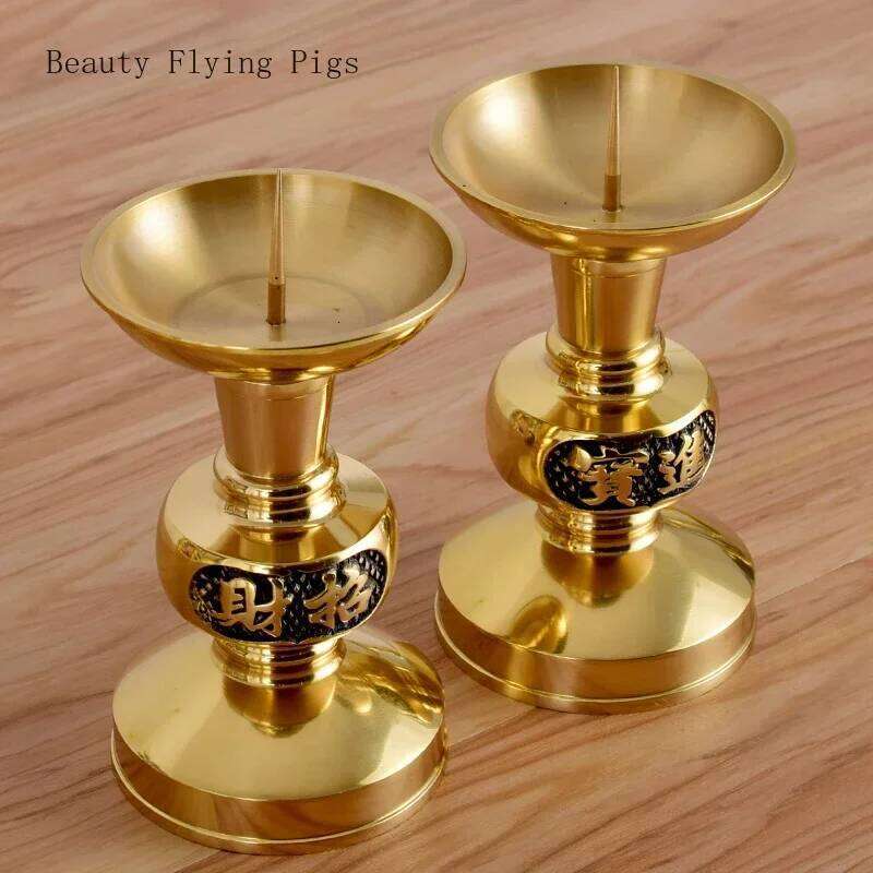 Brass Butter Simulated candlestick Living Room Buddha Hall Candle Holder Handicraft Feng Shui Home Decor Y260131