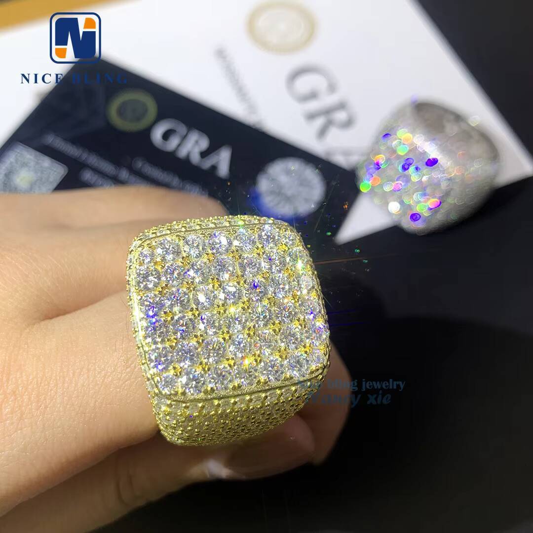 2026 Hot Sell Drop Shipping White Gold Iced Out GRA Moissanite Diamond Ring for Men hip hop ring
