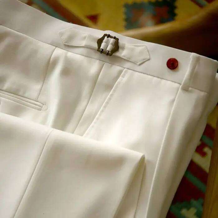 Spring Summer Men's Fashion Solid Color Suit Trousers Male High Waist Loose Men Business Casual Formal Pants W117