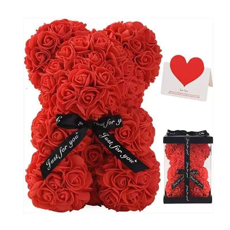 25cm Simulated Flower Crafts Small Ornaments Teddy Creative Rose Bear Mother's Christmas and Valentine's Day Gifts Y260131