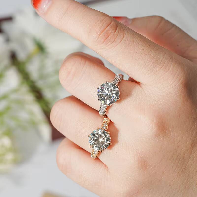 10k 14k Gold Fine Jewelry 2ct 8mm Moissanite and Lab Grown Gemstone Solid Gold Mrilgrain Engragement Ring