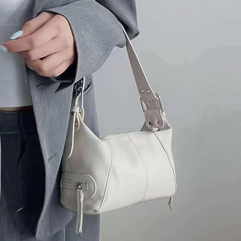 Women's Cool Drag Style Underarm Stick Bag Niche Design Leather Zipper Single Shoulder Handbag