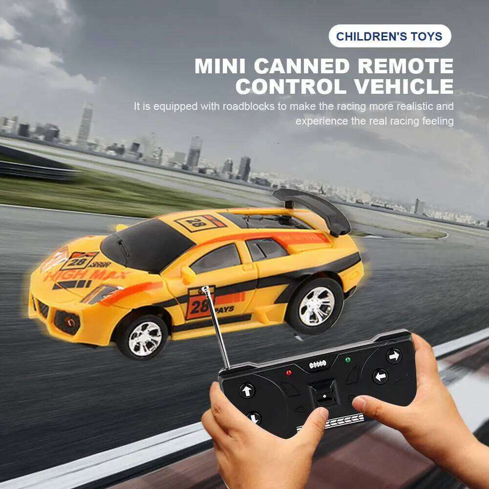 Coke Can Remote Control Vehicle Battery Operated Mini LED Lights RC Racing Drift Car with Roadblocks for Kids Boys Y260131