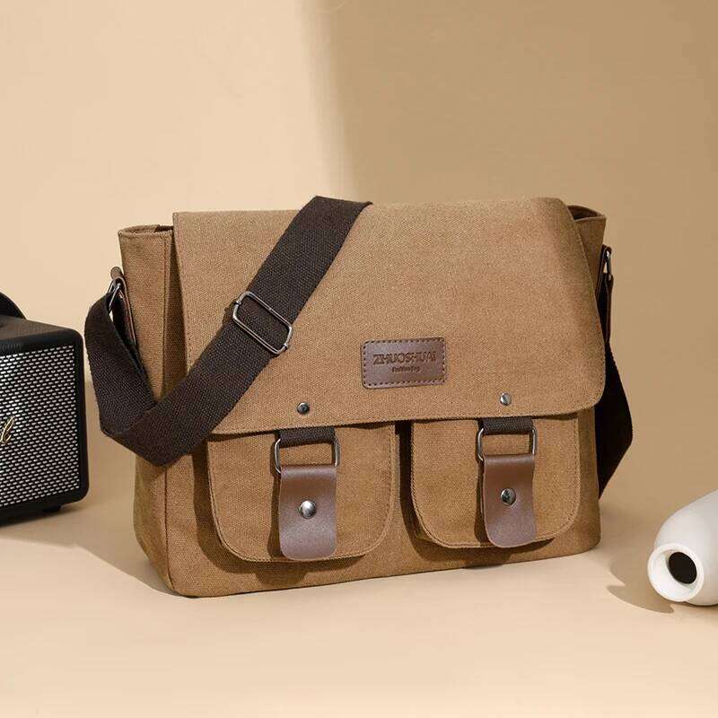 Neutral Canvas Casual Large Capacity Flip Cover Shoulder Sling Bag