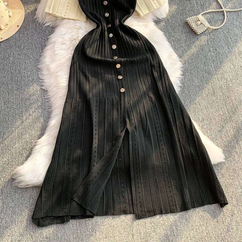 YuooMuoo Women 2025 Spring and Summer Elegant Patchwork One-Piece Knitted Maxi Office Lady Slim Waist Sweater Dress XJ260131