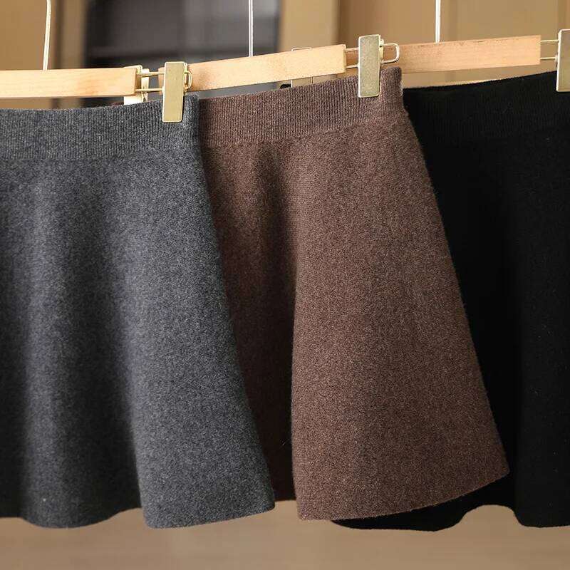 100% merino wool women's knitted pleated skirt, elastic waist, fashionable, Korean version, new autumn and winter 2024 XJ260131