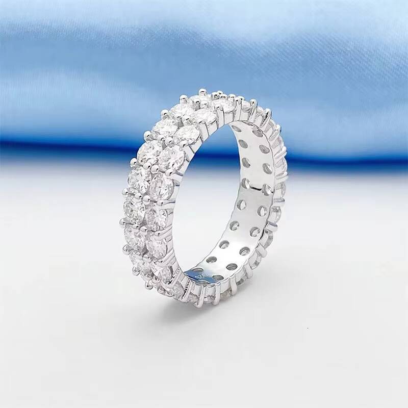 S925 Silver Double Row Vvs Moissanite Ring Men and Women Moissanite Silver Ring Ins Fashion Jewelry Ring