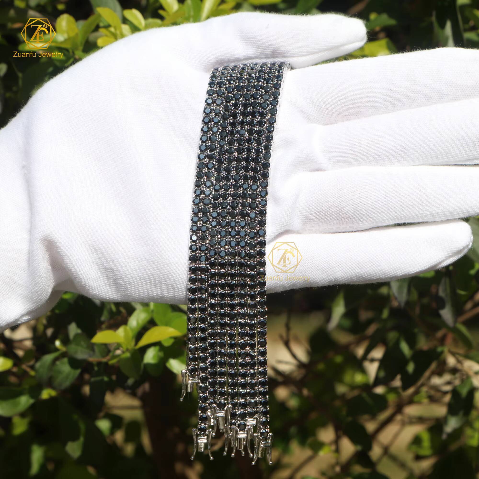 Wholesale 925 Silver Round Shape High Quality 2mm 3mm Black Mossanite Diamond Tennis Chain Bracelet Fashion Jewelry for Lady