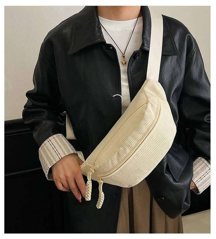 Trendy crossbody Japanese-style casual large-capacity simple chest waist solid color shoulder bag, dumpling bag