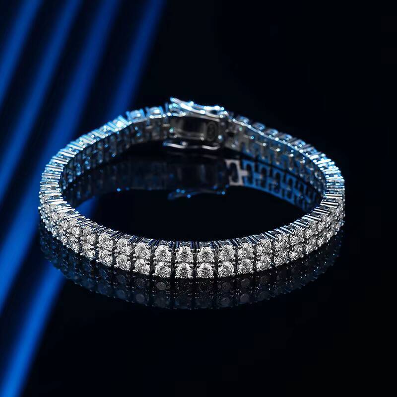 New S925 Silver 10 Point Diamond Moissanite Double Row Diamond Bracelet Luxurious Full Diamond Niche Design Wedding Jewelry