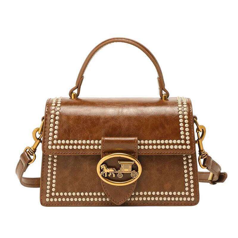 Brand women's handbag, light luxury small square 2025 new autumn and winter retro designer shoulder bag, high-end crossbody