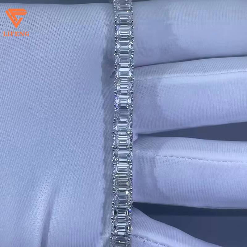 Hot Selling Fashionable Design White Color VVS Moissanite Baguette Shape Bracelet Luxury Jewelry Tennis Bracelet