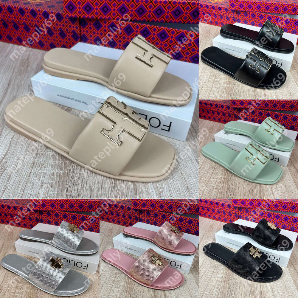 2026 10A Toryliness Burchlys With Womens Designer Torysburchly Slides Fashion Summer Beach Casual Designer Slippers Top Quality Black White Sandals Box C58