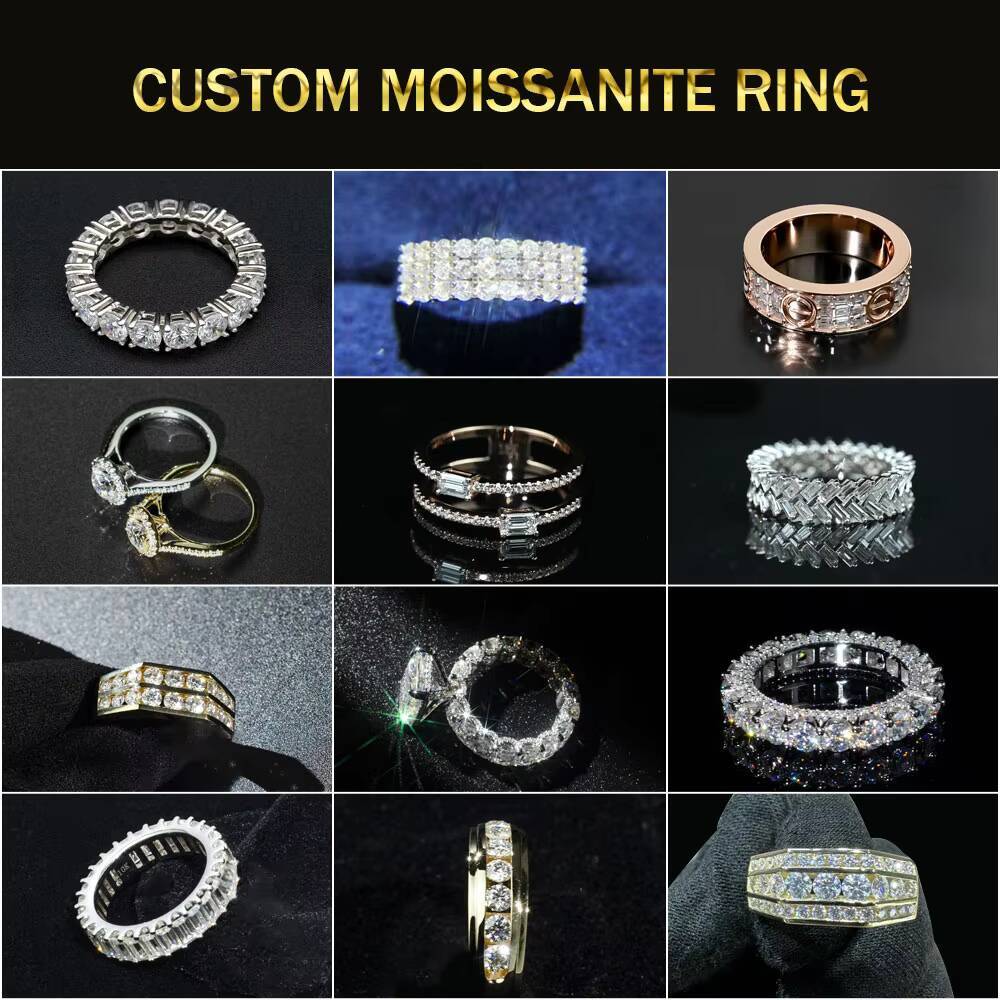 Custom Hip Hop Cuban Style Ring Pass Tester Iced Out Diamond VVS 925 Sliver Moissanite Fine Jewelry Wedding Ring for Man Women