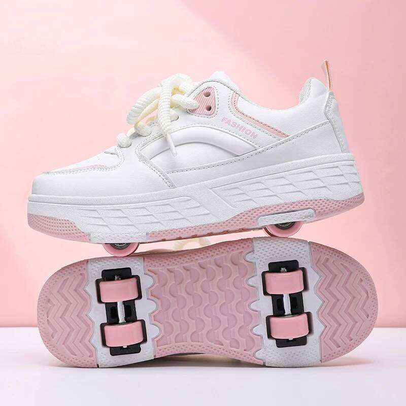 Children Roller Skating Four Wear Resistant Fashion Leather Breathe Sports Entertainment Wheel Shoes for Kids Y260128