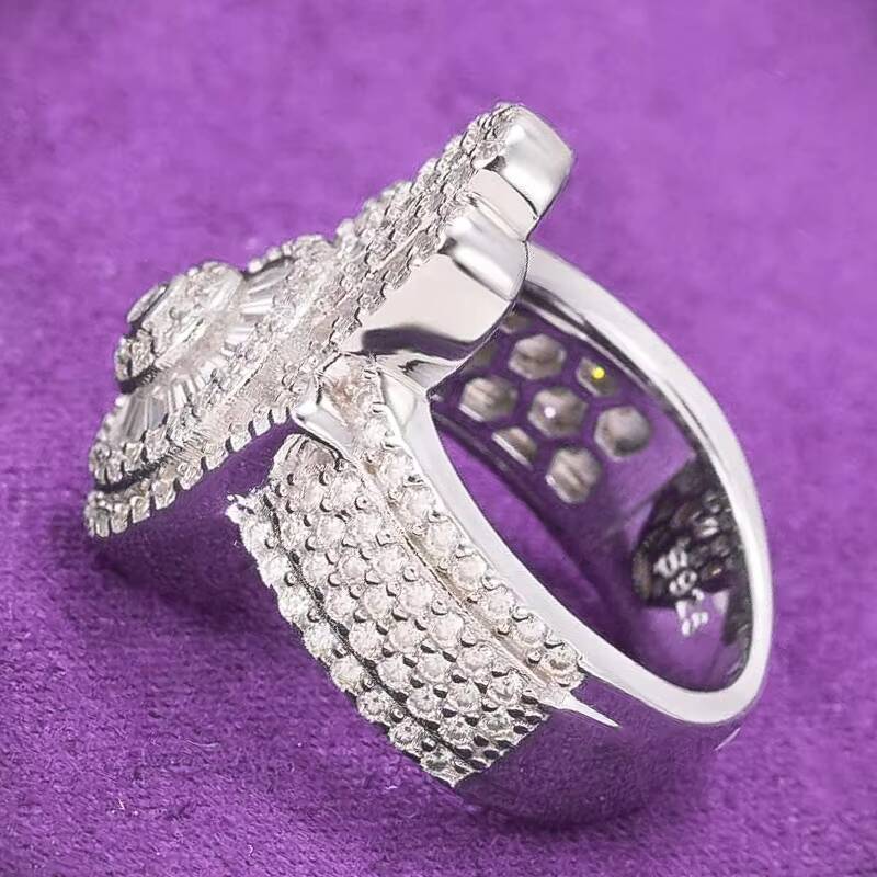 Pass Diamond Tester Hip Hop Bling D Color Moissanite Iced Out Mens Baguette Hamsa Hand Ring With 925 Sterling Silver GRA