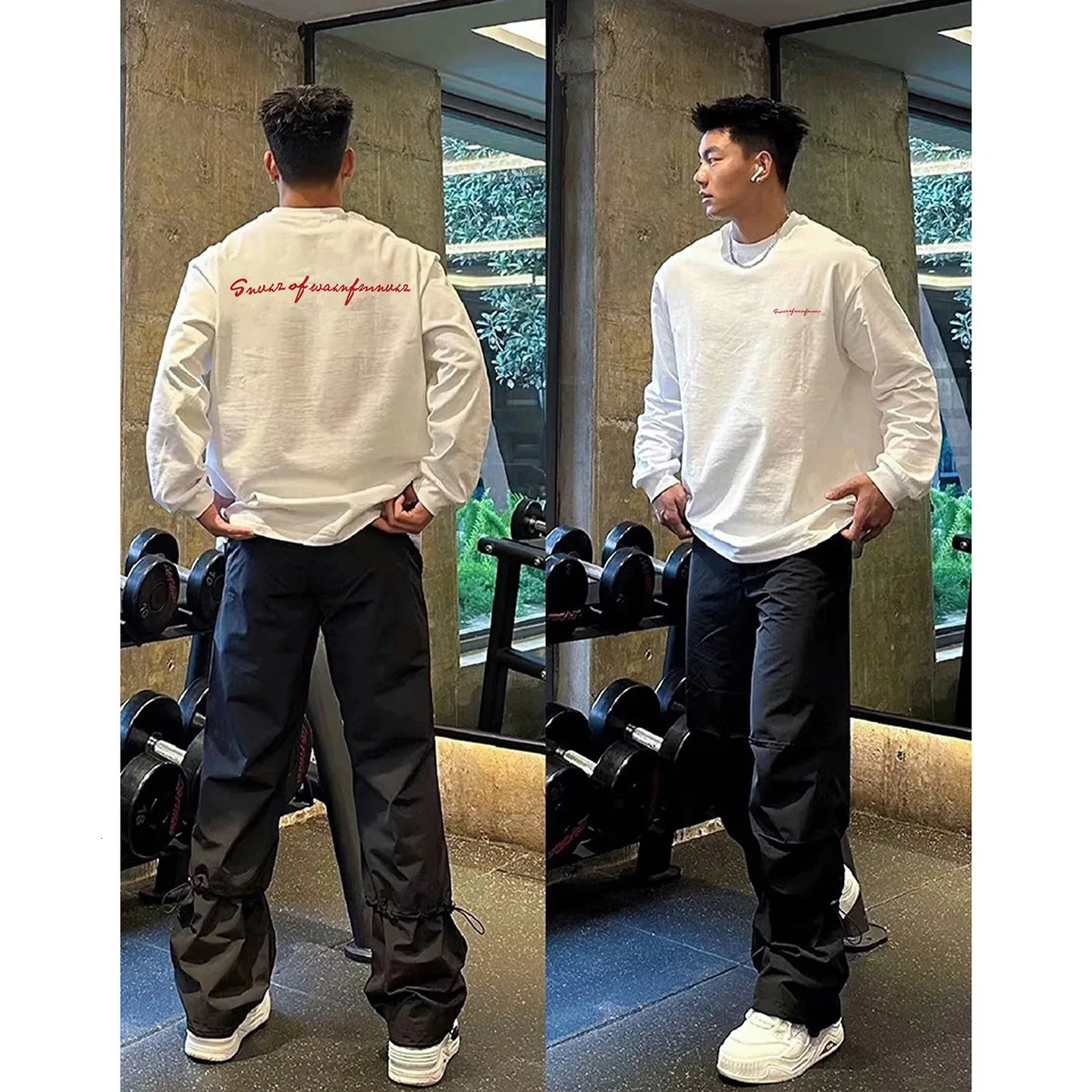 American Hip-hop Letter Print T-shirt Men Autumn 100 Cotton White Long sleeves Base Layer shirt Sports Y2k Top Mens 260118