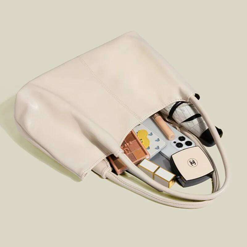 Simple White Shoulder 2026 Women's PU Leather Soft Underarm Tote School Large Capacity Bag Full Student Shopping Handbag