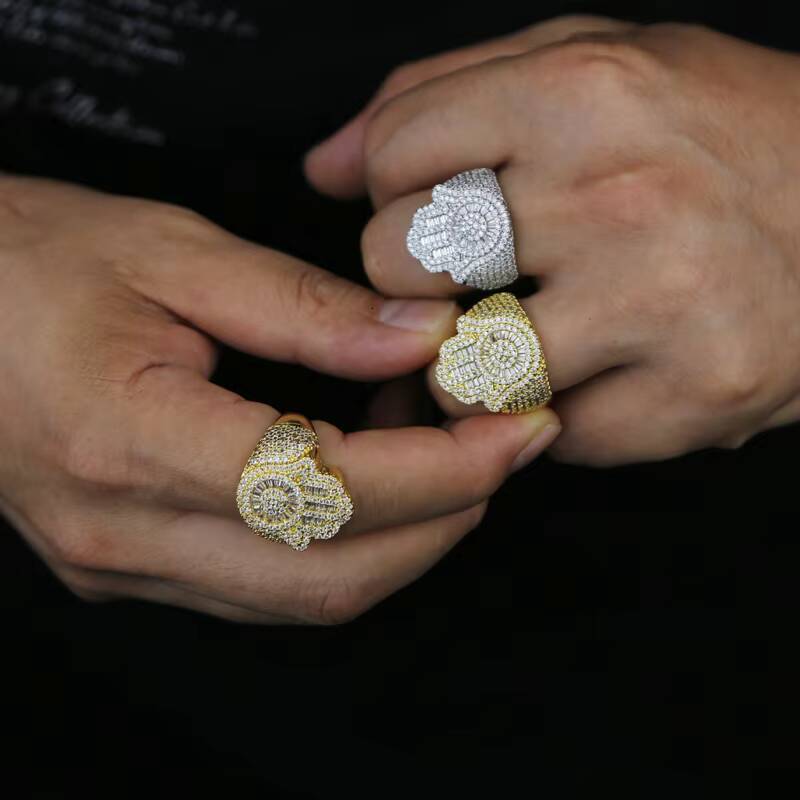 2026 Micro Paved vvs moissaniteia vvs moissanite Lucky Turkish Hamsa Hand Shaped Hip Hop Men Finger Rings