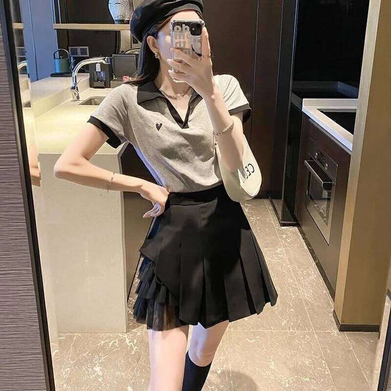 Pleated Skirts Women Chic Summer Party All-match Schoolgirls Clothing Vintage Slim Simple Pure Faldas Ulzzang Y2k Mesh Design XJ260131