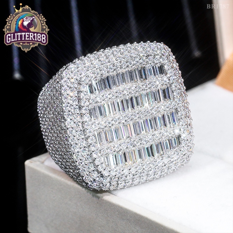 2026 Fashion 925 Sterling Silver Moissanite Ring Baguette Cut Iced Out Moissanite HipHop Ring Fine Jewelry Pass Diamond Test with GRA