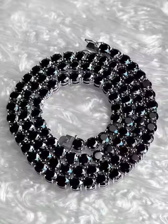 3-8mm VVS1 Black Moissanite Diamond 925 Sterling Silver Tennis Necklaces Bracelets Iced Chain Stylish Hip Hop Jewelry for Men