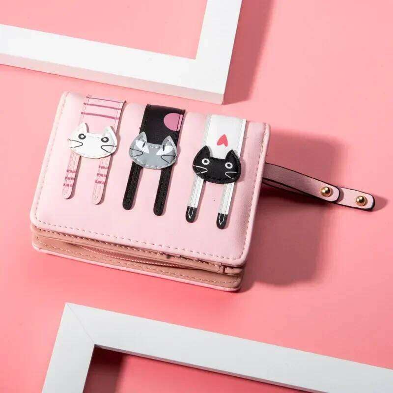 Cartoon Cat PU Leather Women Short Brand Designed Coin Purse Female Card Holder Cute Girl Wallet
