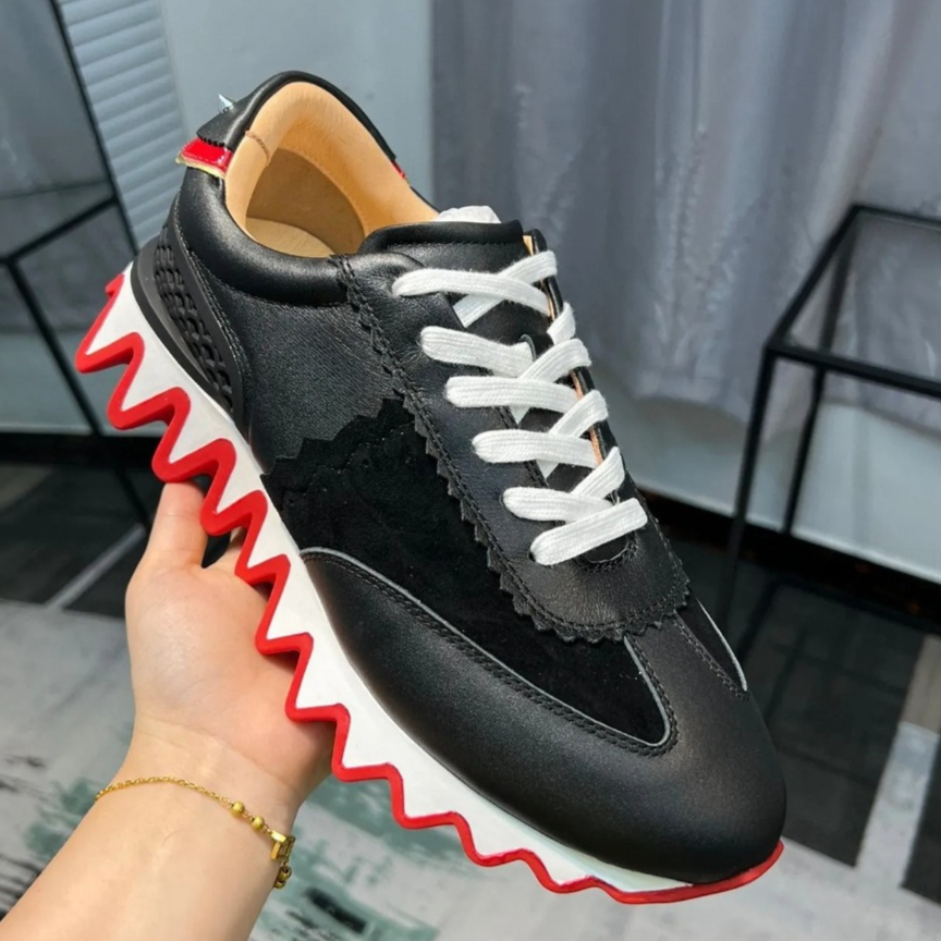 designer shoes Loubishark Donnas sneakers men women casual spike shark sole sneaker Red spike-sock soft suede calf skin leather trainers runner full rivets