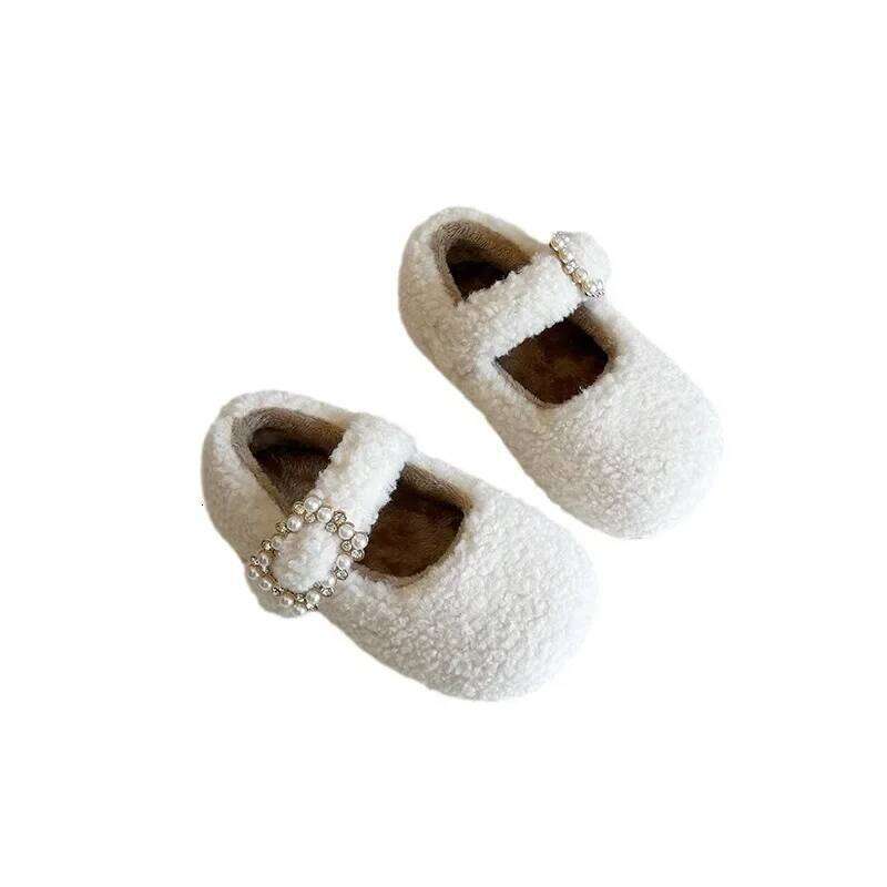 Children Winter Warm Thickened Casual Soft Soled Baby Girls Fashion Cotton Shoes Girl Pearl Velcro Square Toe Y260128