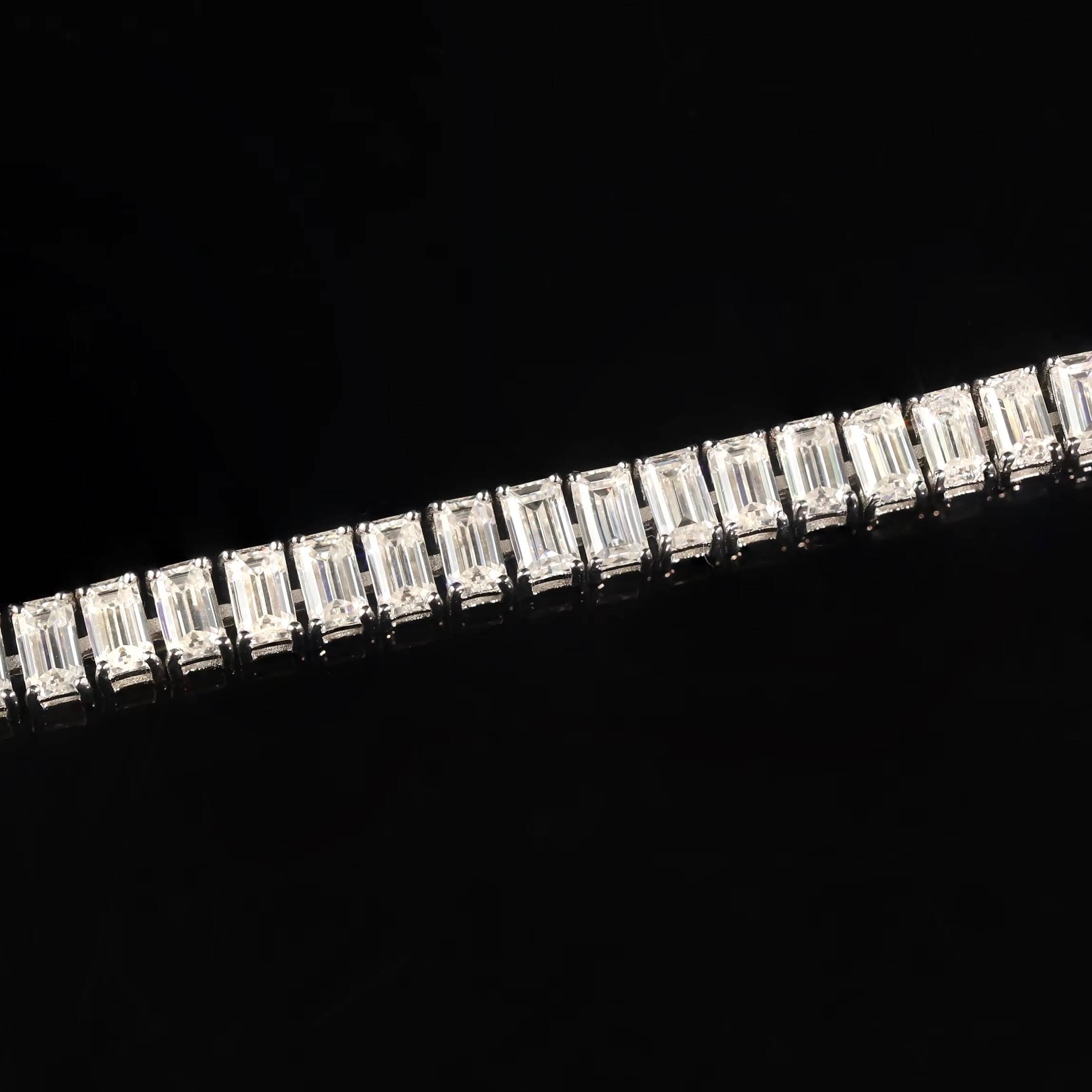 Pass Tester Prong Set Emerald Cut 3x5mm 65IN VVS Moissanite Bracelet 5mm 14K Solid White Gold Tennis Bracelet Unisex