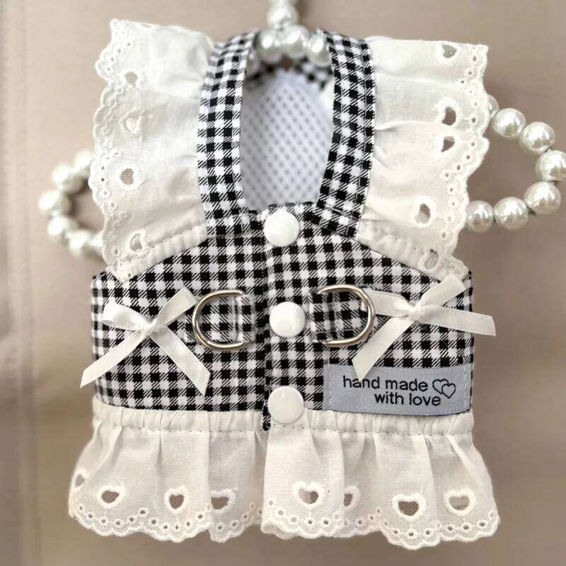 Lace Puppy Summer Clothes for Dogs Black Red Plaid Harness Vest Small Animal Pet Dog Chest Strap Outdoor Walking Apparel H260129