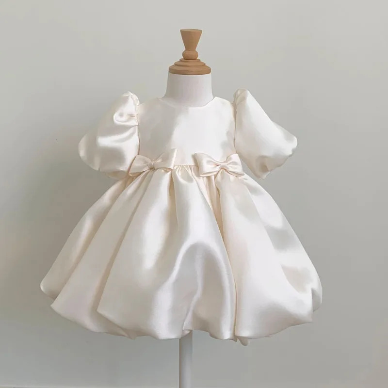 Baby Kids Princess Satin Bow Flower Girl Dress Children First Communion Dress Ball Gown Wedding Party Dress Birthday 260124