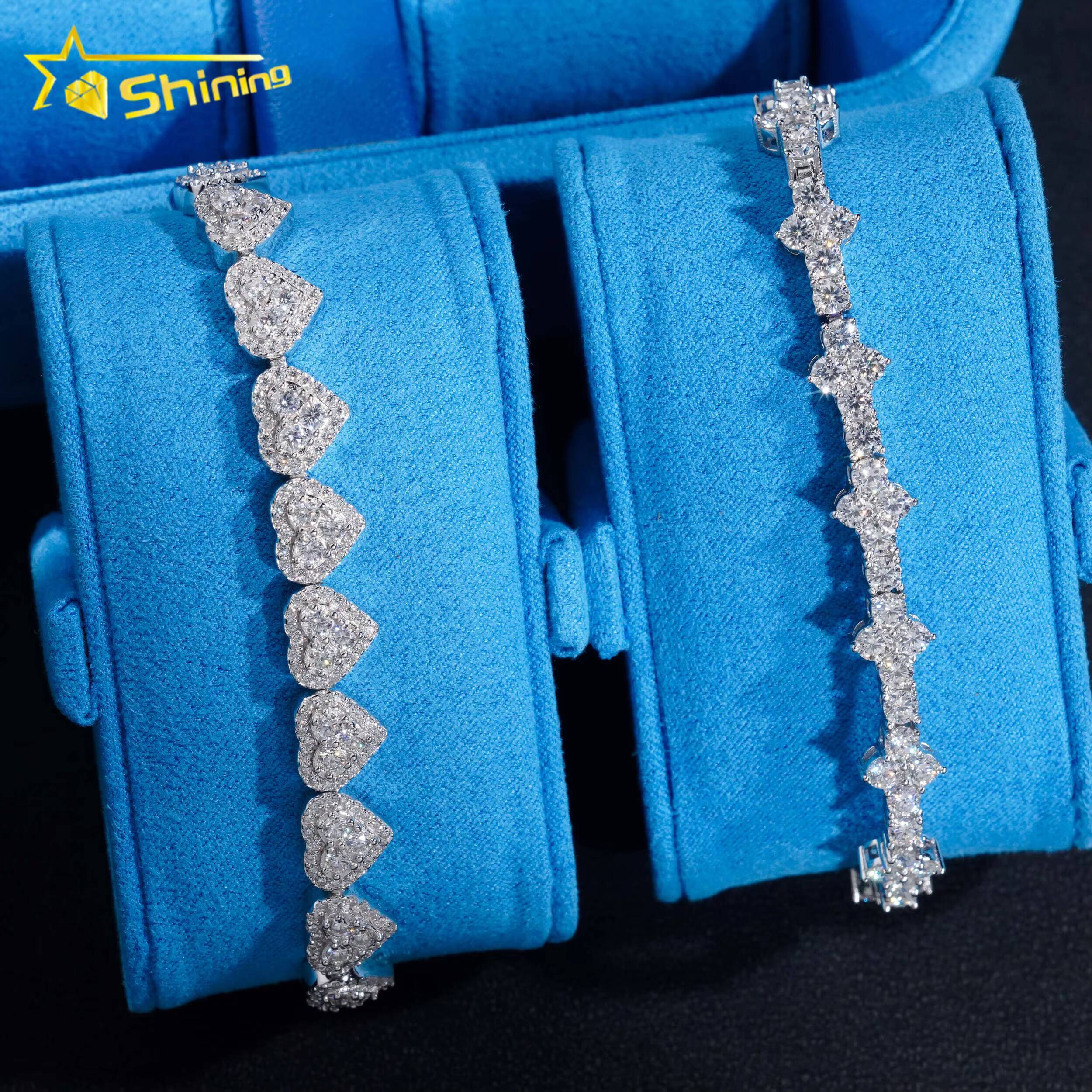 New Trendy GRA Certificate 925 Sterling Silver Man Luxury Hip Hop Jewelry VVS Moissanite Diamond Heart Cross Tennis Bracelet Set