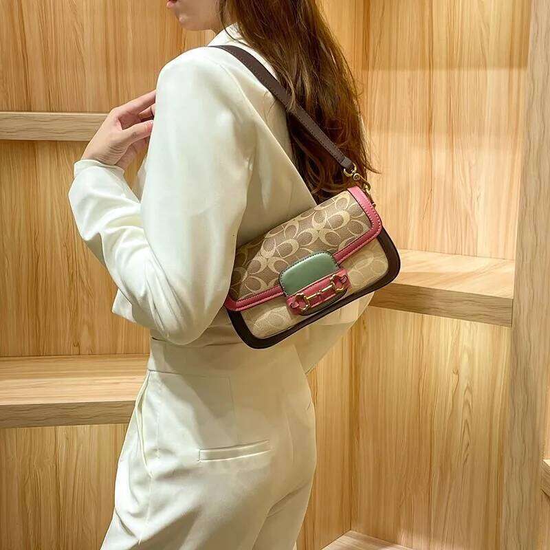 Women's 2025 new high-end versatile shoulder contrasting color crossbody armpit baguette even bag smini bags