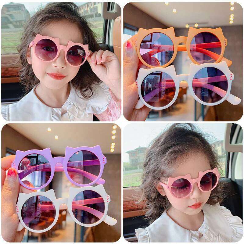 2023 Girls Boys Cute Animal Ears Cat Eye Outdoor Sun Children Lovely Vintage Kids Protection Sunglasses H260130