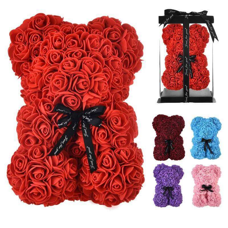 Valentines Gifts Her,Rose Teddy 10 inch Artificial Rose Flower Bear for Wedding, Mothers Day Anniversary Y260131