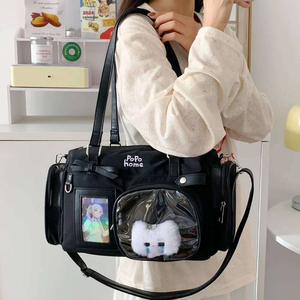 New Y2K Bow Ita Shoulder Bags Sweet Girl Transparent Large Capacity Comic Exhibition Crossbody Bag Cute DIY Display Handbags